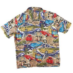 Vintage Paradise Found Hawaiian Rayon Shirt Classic Car Motif Made In Hawaii M